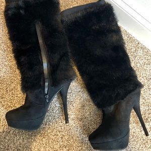 Charlotte Russe Black Faux Fur Knee High Boot